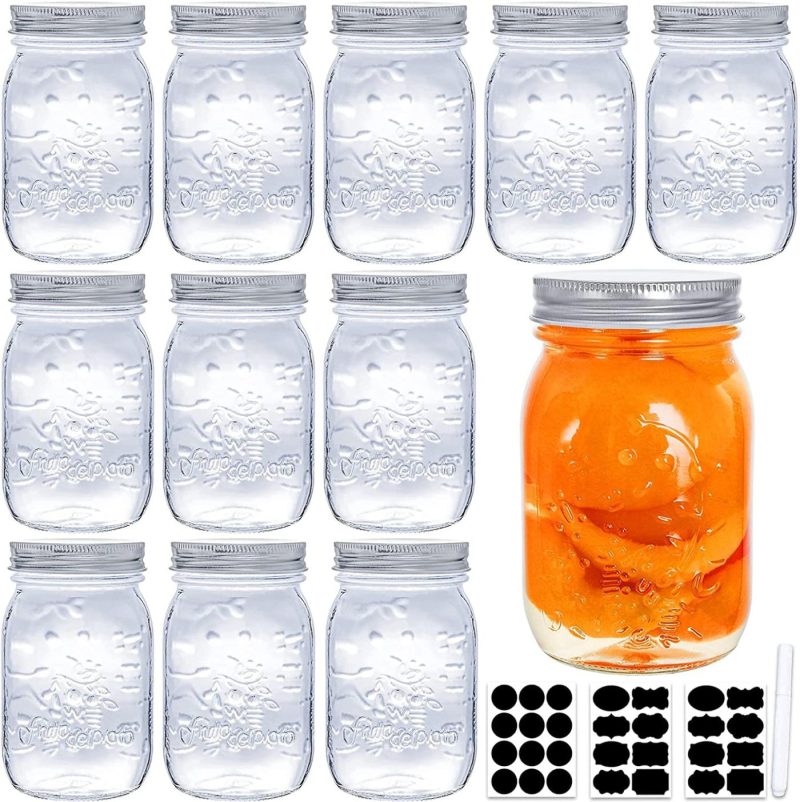 Cookware |  Mason Jars 16 Oz,12 Pack Regular Mouth Glass Jars For Sealing, Meal Prep, Jam, Honey, Overnight Oats, Food Storage, Canning, Preserving, Drinking, Diy Decors And Projects, Canning Jars With Silver Airtight Lids, Glass Storage Jars Cookware Cookware