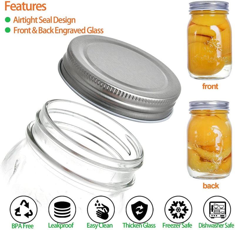 Cookware |  Mason Jars 16 Oz,12 Pack Regular Mouth Glass Jars For Sealing, Meal Prep, Jam, Honey, Overnight Oats, Food Storage, Canning, Preserving, Drinking, Diy Decors And Projects, Canning Jars With Silver Airtight Lids, Glass Storage Jars Cookware Cookware