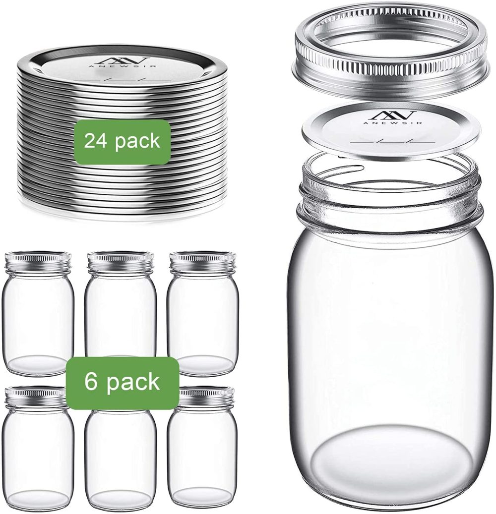 Cookware |  Mason Jars 16Oz, 6 Pack Regular Mouth Jars With Lids And Bands (Split-Type),Extra 24 Lids–Silver Cookware AN ANEWSIR