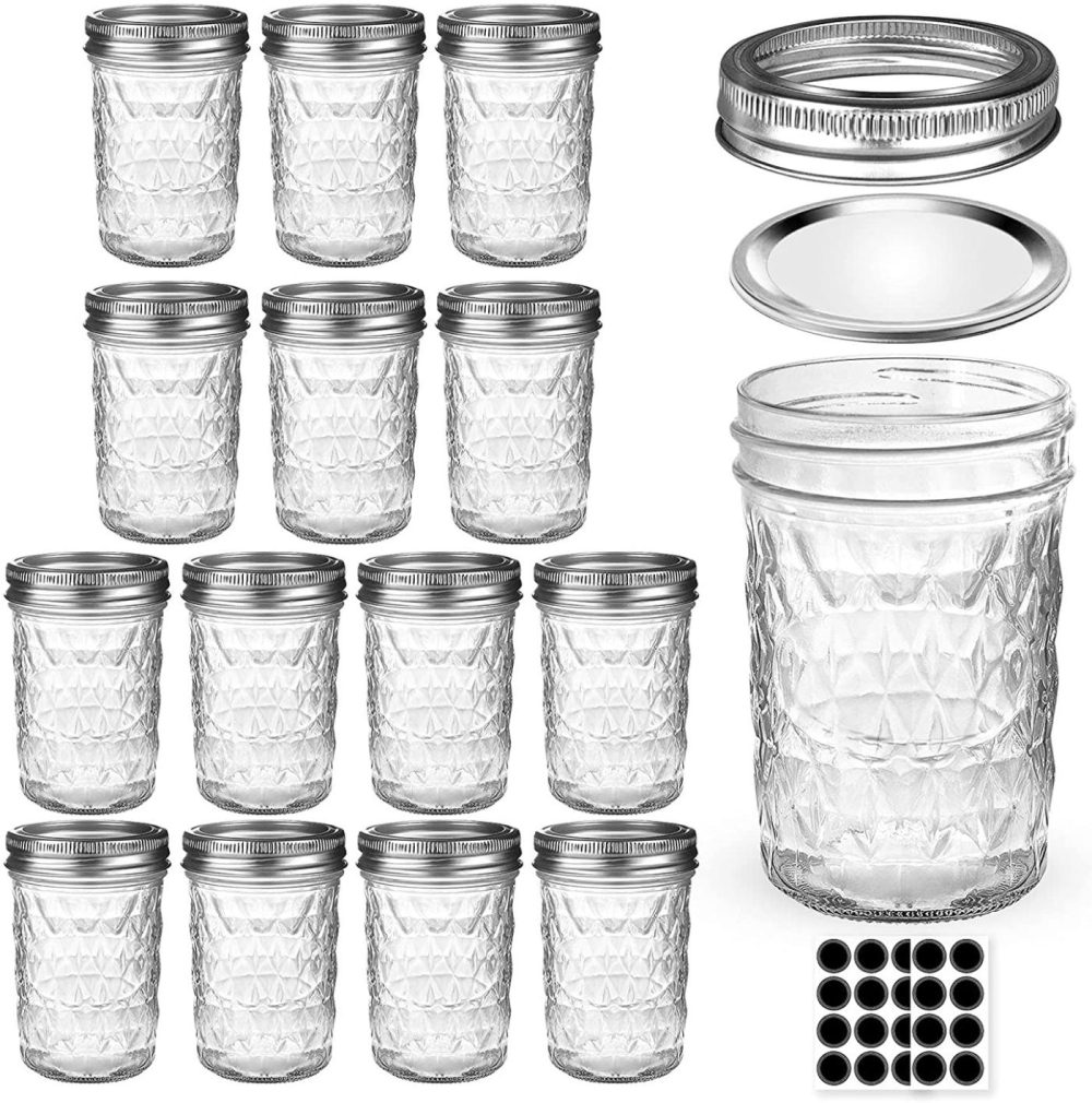 Cookware |  Mason Jars 8 Oz, Aiviki Glass Regular Mouth Canning Jars With Silver Metal Airtight Lids And Bands For Sealing, Canning, Dry Food, Preserving, Jam, Honey, Jelly, Meal Prep, Overnight Oats, Food Storage, Salads 15 Pack 20 Whiteboard Labels Cookware 15