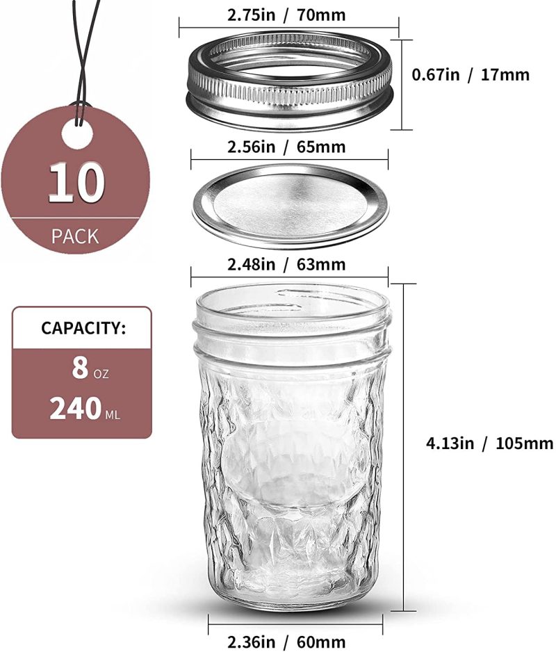 Cookware |  Mason Jars 8 Oz, Aiviki Glass Regular Mouth Canning Jars With Silver Metal Airtight Lids And Bands For Sealing, Canning, Dry Food, Preserving, Jam, Honey, Jelly, Meal Prep, Overnight Oats, Food Storage, Salads 15 Pack 20 Whiteboard Labels Cookware 15