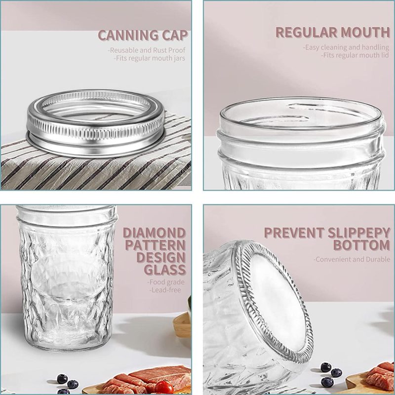 Cookware |  Mason Jars 8 Oz, Aiviki Glass Regular Mouth Canning Jars With Silver Metal Airtight Lids And Bands For Sealing, Canning, Dry Food, Preserving, Jam, Honey, Jelly, Meal Prep, Overnight Oats, Food Storage, Salads 15 Pack 20 Whiteboard Labels Cookware 15