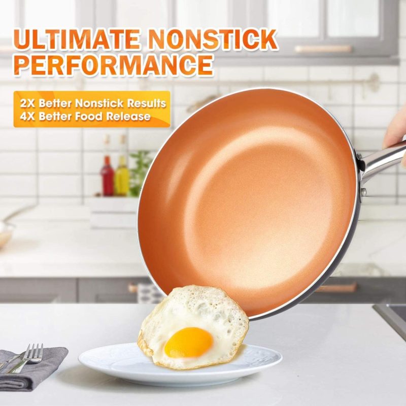 Cookware |  Michelangelo Frying Pan With Lid, Nonstick 8 Inch Frying Pan With Ceramic Titanium Coating, Copper Frying Pan With Lid, Small Frying Pan 8 Inch, Nonstick Frying Pans, Small Copper Skillet – 8 Inch Cookware Cookware