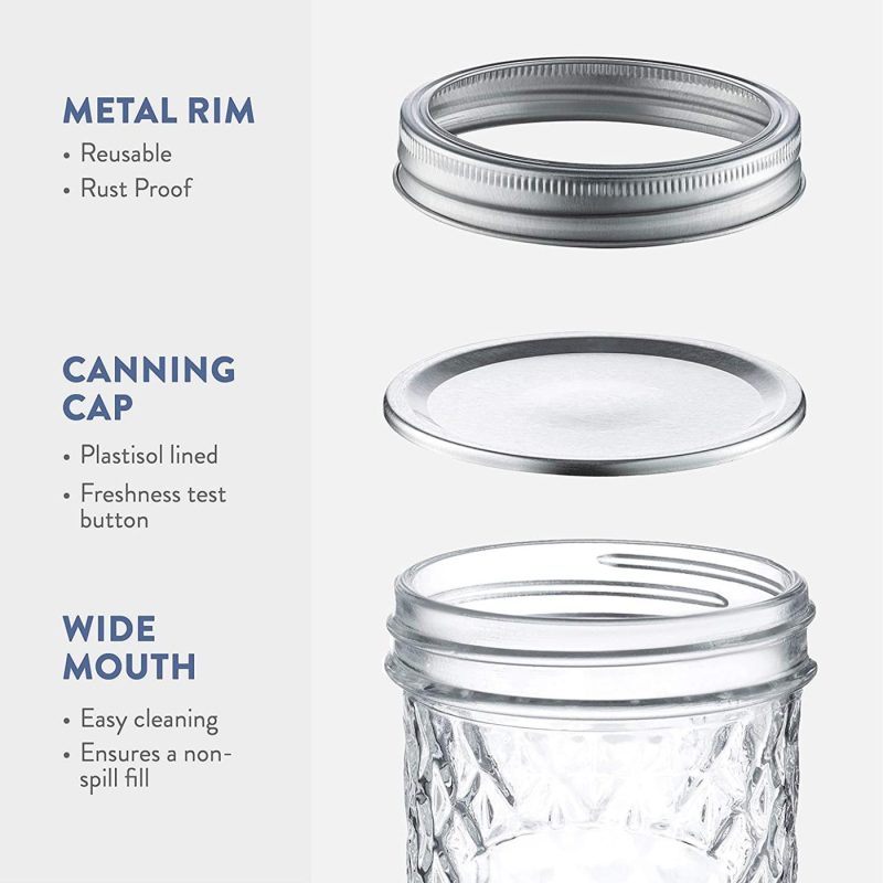 Cookware |  Quilted Wide Mouth Glass Mason Jars – 16-Ounce (6-Pack) Canning Jars With Lids And Bands, Chalkboard Labels, For Canning, Preserving, Pickling, Meal Prep, Jam, Jelly, Overnight Oats, Dishwasher Safe Cookware 6