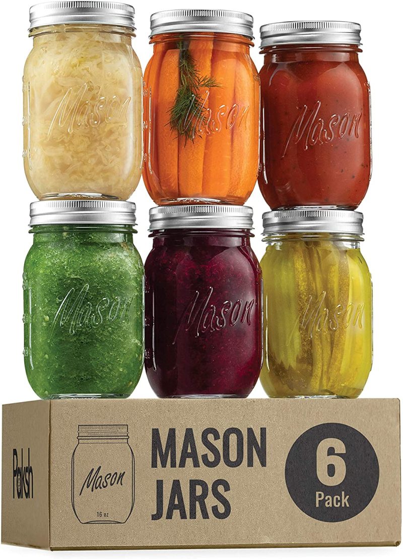 Cookware |  Regular-Mouth Glass Mason Jars, 16-Ounce (12-Pack) Glass Canning Jars With Silver Metal Airtight Lids And Bands With Measurement Marks, For Canning, Preserving, Meal Prep, Overnight Oats, Jam, Jelly Cookware 12