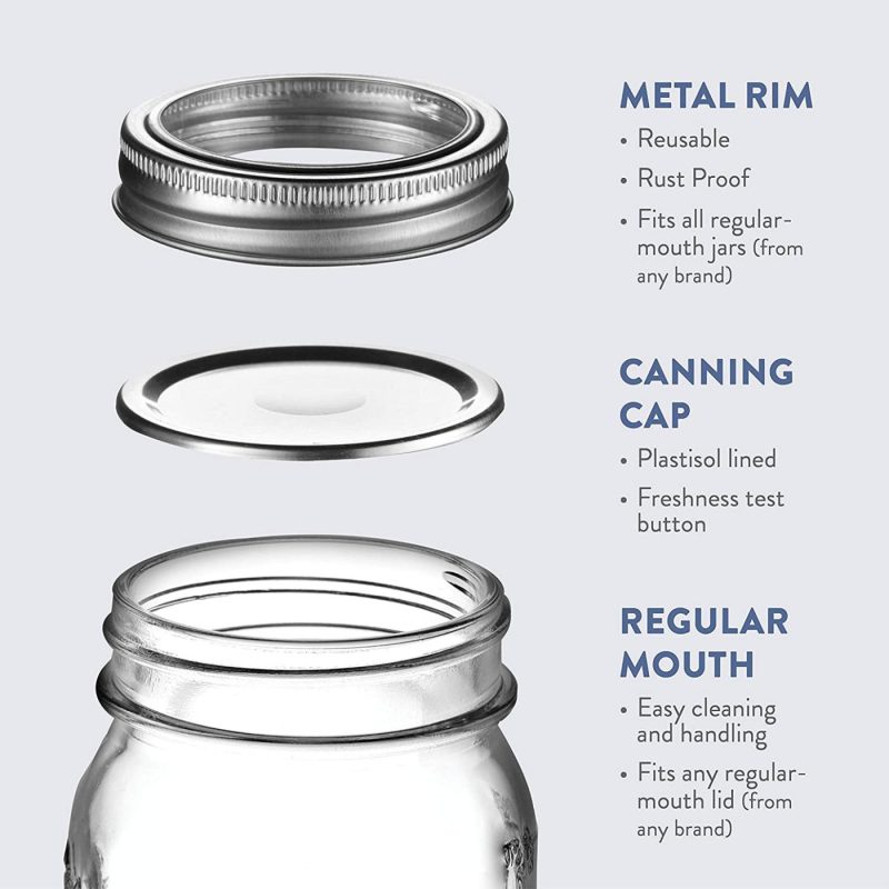 Cookware |  Regular-Mouth Glass Mason Jars, 16-Ounce (12-Pack) Glass Canning Jars With Silver Metal Airtight Lids And Bands With Measurement Marks, For Canning, Preserving, Meal Prep, Overnight Oats, Jam, Jelly Cookware 12