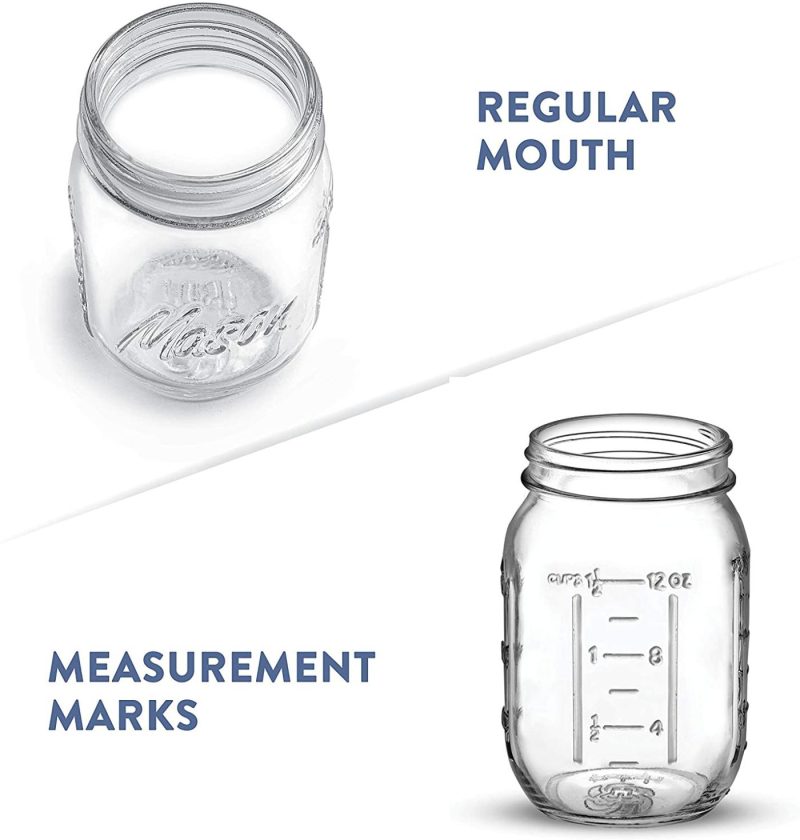 Cookware |  Regular-Mouth Glass Mason Jars, 16-Ounce (12-Pack) Glass Canning Jars With Silver Metal Airtight Lids And Bands With Measurement Marks, For Canning, Preserving, Meal Prep, Overnight Oats, Jam, Jelly Cookware 12