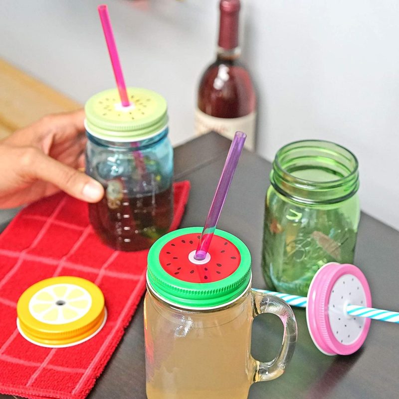 Cookware |  Southern Homewares Gingham Checkered Pattern Mason Jar Lids W/ Hole For Straws Perfect Gift Or Party Favor Set 6 Cookware Cookware