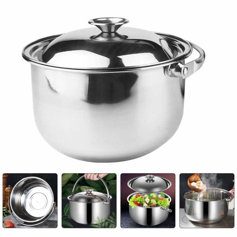 Cookware |  Stainless Steel Soup Pot With Lid Multipurpose Soup Pot Heat Resistant Stewing Pot Cookware Cookware