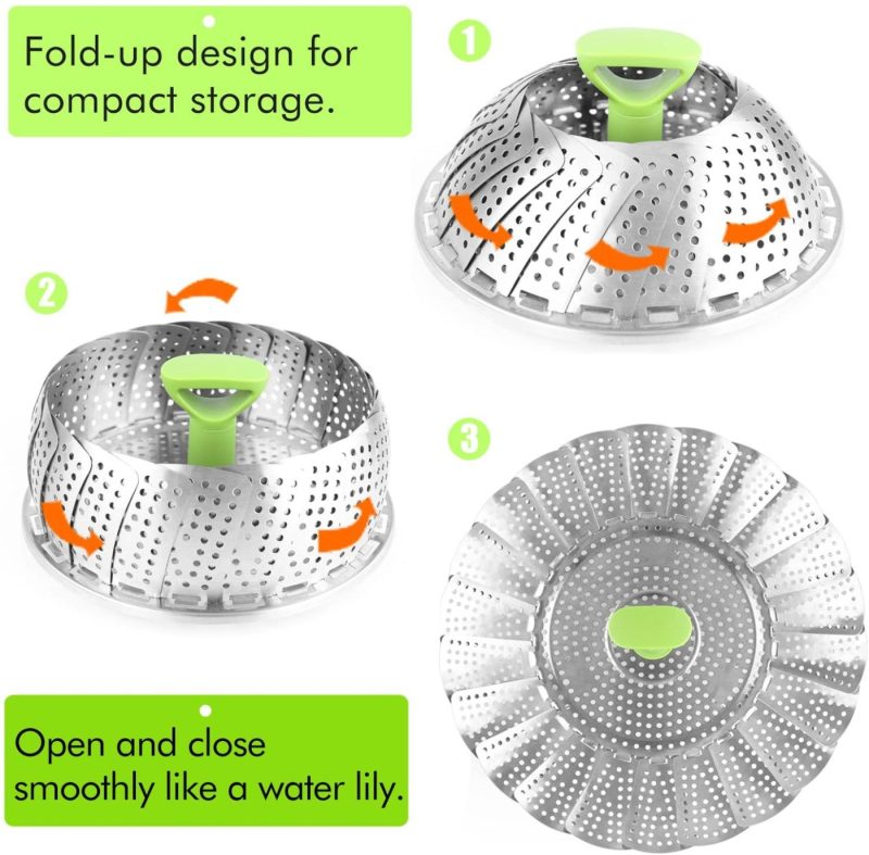 Cookware |  Steamer Basket Stainless Steel Vegetable Steamer Basket Folding Steamer Insert For Veggie Fish Seafood Cooking, Expandable To Fit Various Size Pot (7.1" To 11") Cookware Consevisen