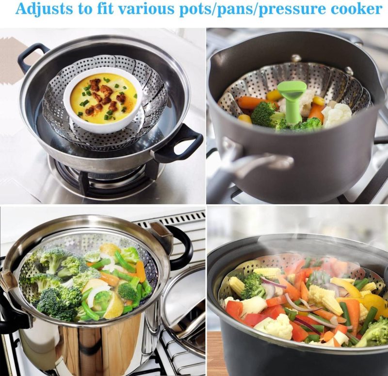 Cookware |  Steamer Basket Stainless Steel Vegetable Steamer Basket Folding Steamer Insert For Veggie Fish Seafood Cooking, Expandable To Fit Various Size Pot (7.1" To 11") Cookware Consevisen