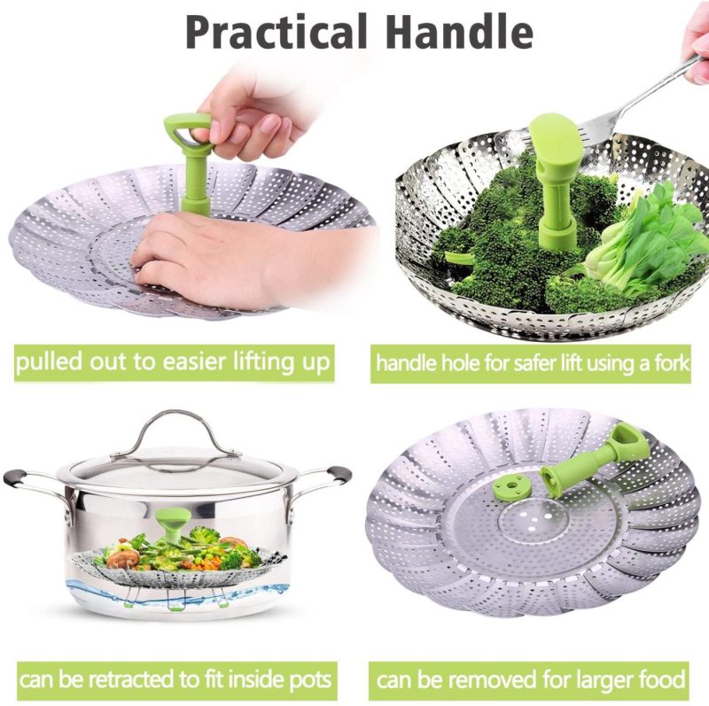 Cookware |  Steamer Basket Stainless Steel Vegetable Steamer Basket Folding Steamer Insert For Veggie Fish Seafood Cooking, Expandable To Fit Various Size Pot (7.1" To 11") Cookware Consevisen