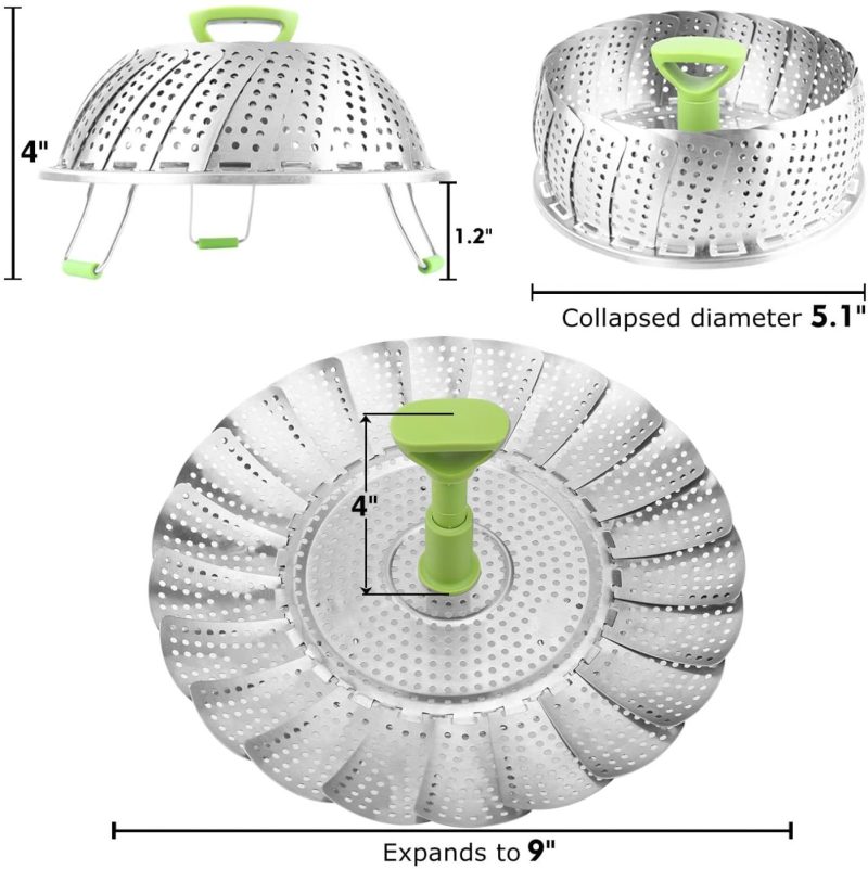 Cookware |  Steamer Basket Stainless Steel Vegetable Steamer Basket Folding Steamer Insert For Veggie Fish Seafood Cooking, Expandable To Fit Various Size Pot (7.1" To 11") Cookware Consevisen