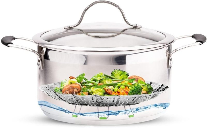 Cookware |  Steamer Basket Stainless Steel Vegetable Steamer Basket Folding Steamer Insert For Veggie Fish Seafood Cooking, Expandable To Fit Various Size Pot (7.1" To 11") Cookware Consevisen