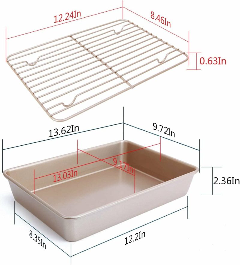 Cookware |  Turkey Roasting Pan With Rack Heavy Duty Carbon Steel Nonstick Bakeware 13 Inch Roaster With Cooling Rack Dishwasher Safe Easy Clean (Gold) Cookware 1a1a