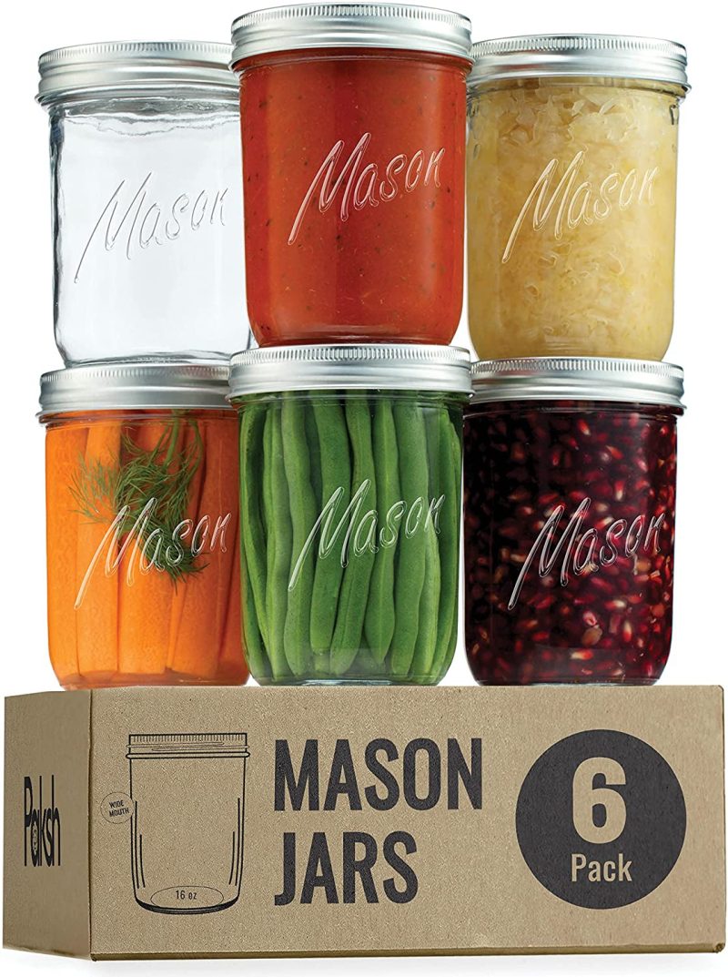 Cookware |  Wide-Mouth Glass Mason Jars, 16-Ounce (6-Pack) Glass Canning Jars With Silver Metal Airtight Lids And Bands With Chalkboard Labels, For Canning, Preserving, Meal Prep, Overnight Oats, Jam, Jelly Cookware 6