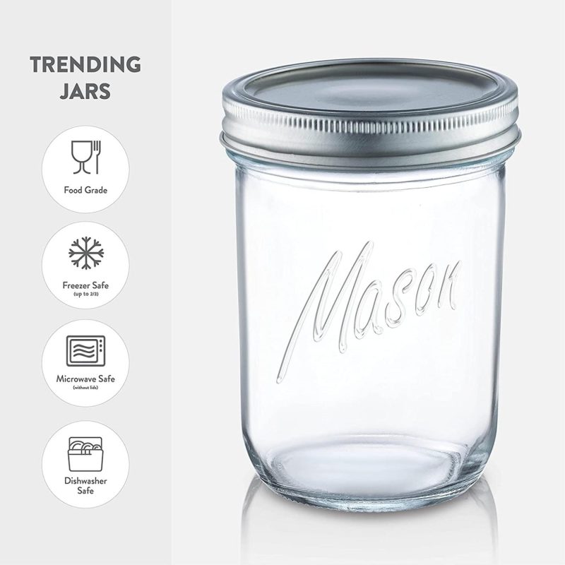 Cookware |  Wide-Mouth Glass Mason Jars, 16-Ounce (6-Pack) Glass Canning Jars With Silver Metal Airtight Lids And Bands With Chalkboard Labels, For Canning, Preserving, Meal Prep, Overnight Oats, Jam, Jelly Cookware 6