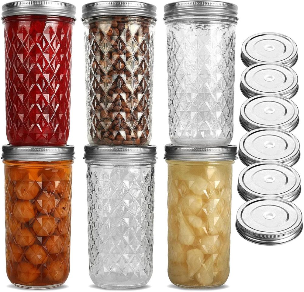 Cookware |  Wide Mouth Mason Jars 22 Oz, Verones 22 Oz Mason Jars Canning Jars Jelly Jars With Wide Mouth Lids, Ideal For Jam, Honey, Wedding Favors, Shower Favors, Baby Foods, 6 Pack,Extra 6 Lids With Straw Hole Cookware Cookware