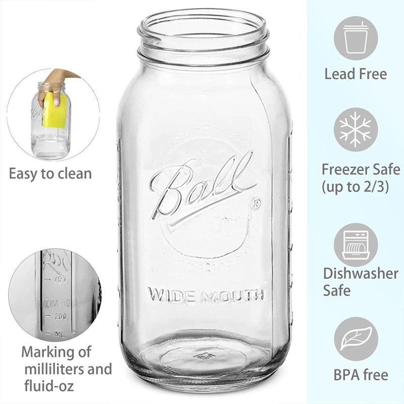 Cookware |  Wide Mouth Mason Jars 64 Oz 2 Pack Half Gallon Mason Jars With Airtight Lid And Band, Large Clear Glass Mason Jars For Canning, Fermenting, Pickling, Storing Cookware 2