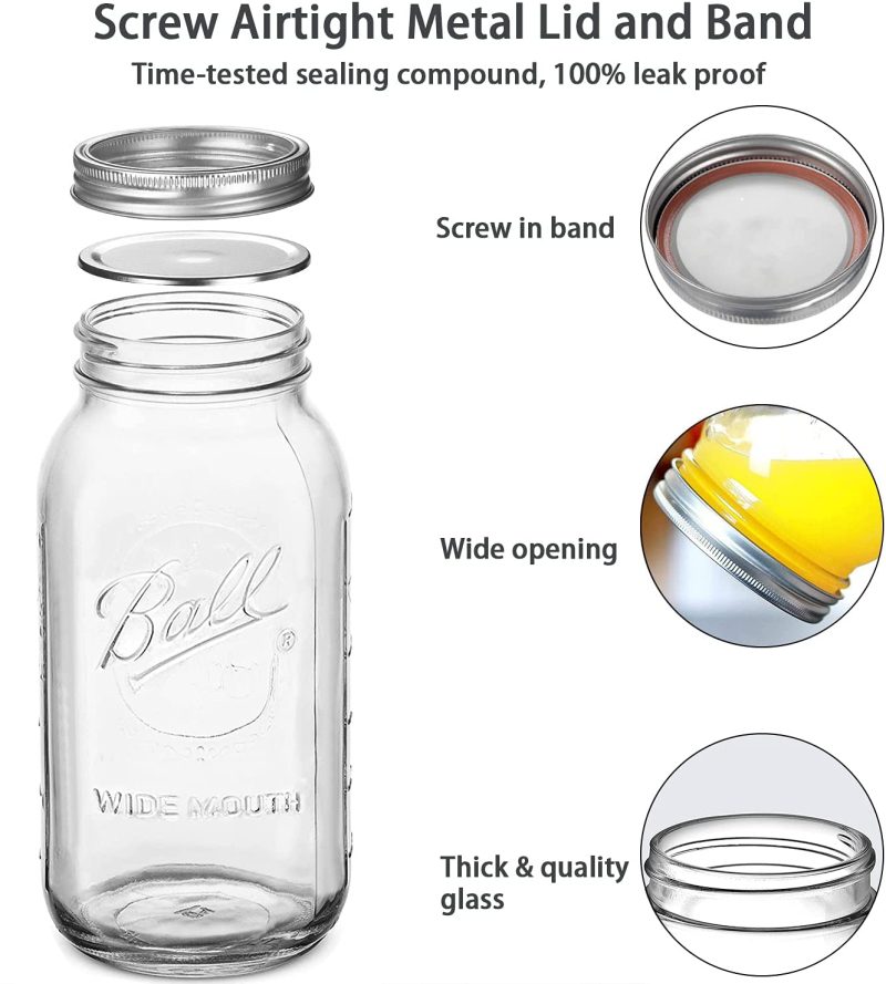 Cookware |  Wide Mouth Mason Jars 64 Oz 2 Pack Half Gallon Mason Jars With Airtight Lid And Band, Large Clear Glass Mason Jars For Canning, Fermenting, Pickling, Storing Cookware 2