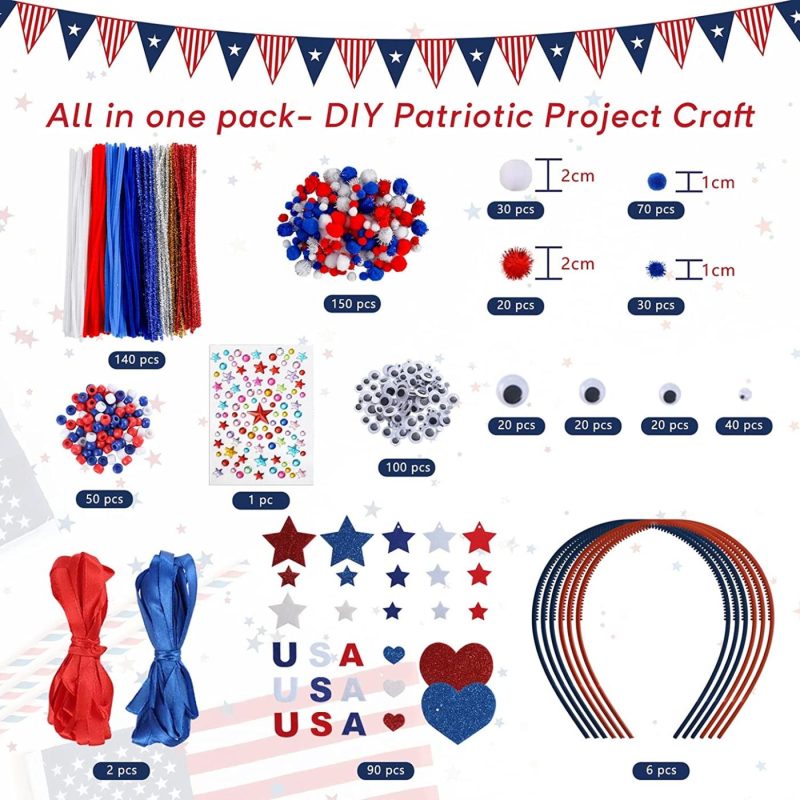 Craft Supplies |  539 Pcs Patriotic Headband Kit, 4Th Of July Headband Ornament Set Independence Day Hair Decor Crafts For Kids Party Favors Decorations Arts, Crafts & Sewing Caydo