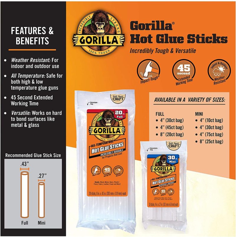 Craft Supplies |  Gorilla Dual Temp Mini Hot Glue Gun Kit With Hot Glue Sticks Arts, Crafts & Sewing Craft Supplies