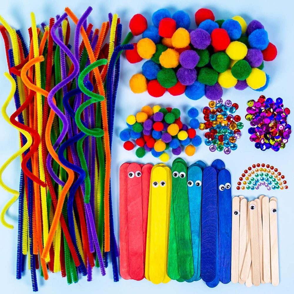 Craft Supplies |  Rainbow Arts & Crafts Supplies.All In One Crafting &Embellishment Pack, Colorful Craft Set.Kit Includes Fuzzy Sticks, Pom-Pom’s,Sequins, Jewels,Jumbo Craft Sticks,Wood Sticks & More Arts, Crafts & Sewing Craft Supplies