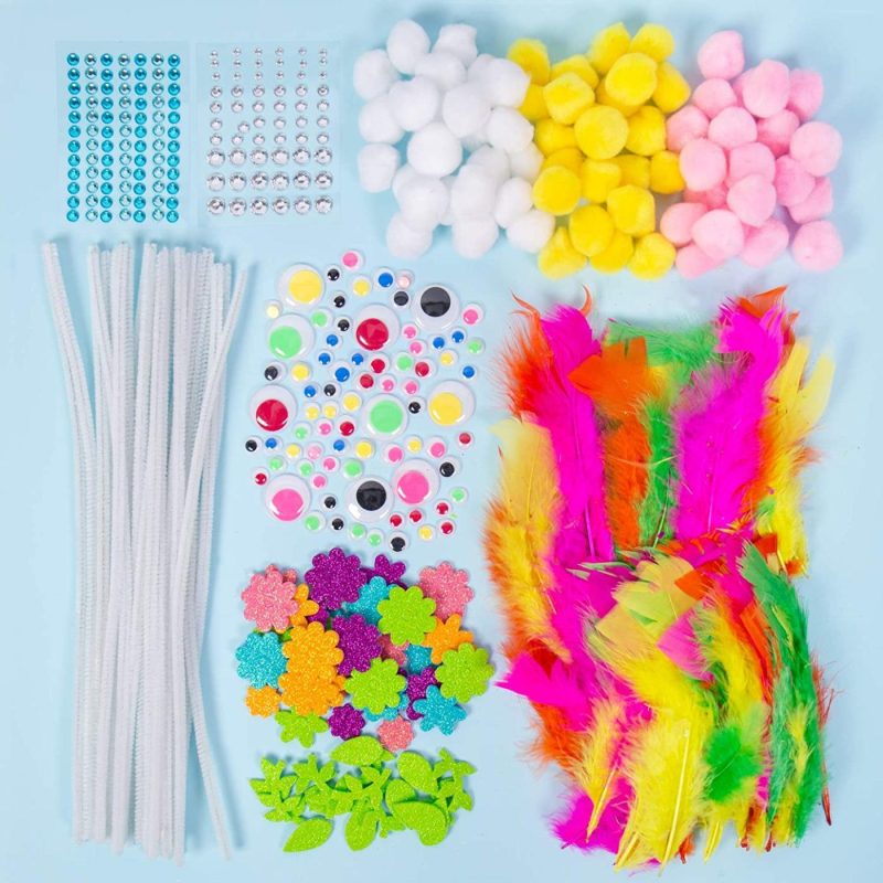 Craft Supplies |  Rainbow Arts & Crafts Supplies.All In One Crafting &Embellishment Pack, Colorful Craft Set.Kit Includes Fuzzy Sticks, Pom-Pom’s,Sequins, Jewels,Jumbo Craft Sticks,Wood Sticks & More Arts, Crafts & Sewing Craft Supplies