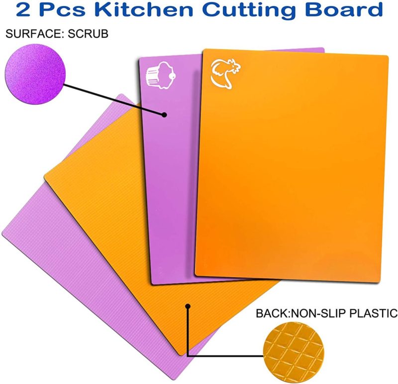 Cutlery & Knife Accessories |  Flexible Plastic Kitchen Cutting Board Mat Set, Dishwasher Safe, Food Icon, Newly Upgraded Texturegrip Bottom To Prevent Sliding, Non-Porous Color, (Set Of 6) Cutlery & Knife Accessories Cutlery & Knife Accessories