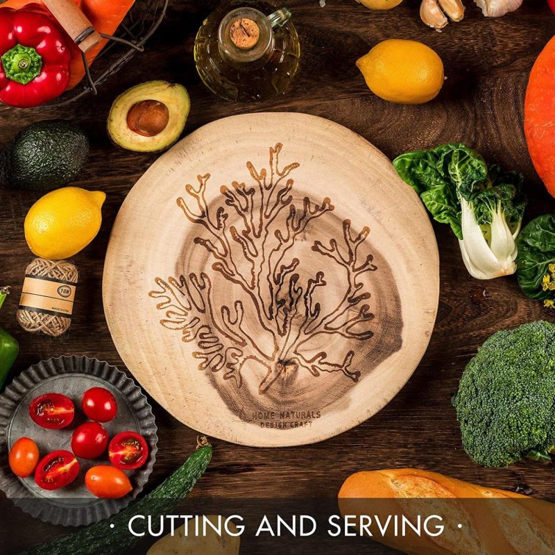 Cutlery & Knife Accessories |  Home Naturals Hand Craft Cutting Board With Coral Carving, Thailand Sustainable Acacia Wood Chopping Board For Meat, Cheese & Vegetables | Food Prep & Serving Tray 12.4" X 12.4" Cutlery & Knife Accessories Cutlery & Knife Accessories