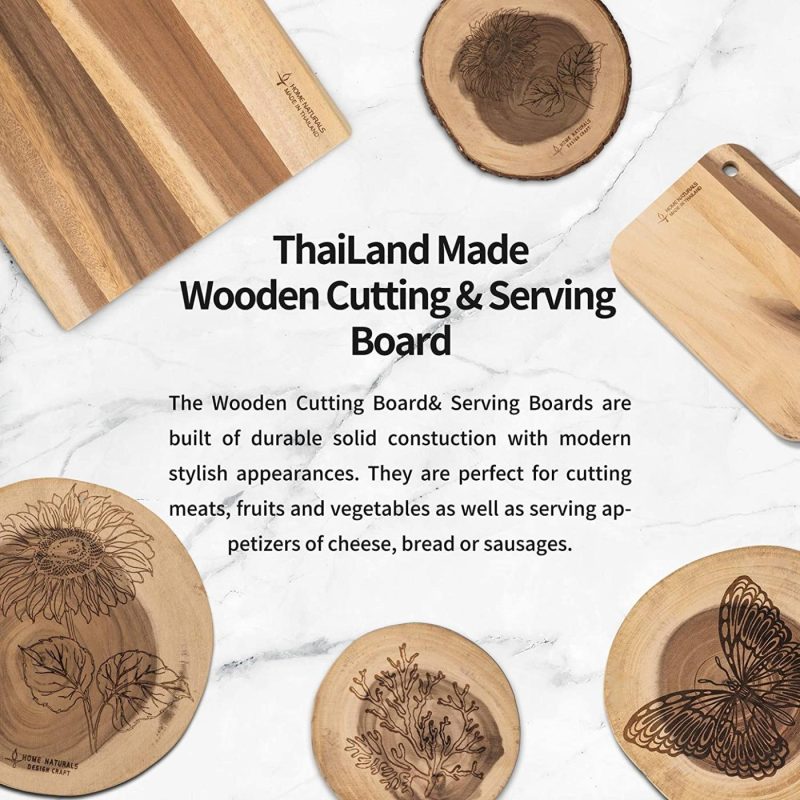 Cutlery & Knife Accessories |  Home Naturals Hand Craft Cutting Board With Coral Carving, Thailand Sustainable Acacia Wood Chopping Board For Meat, Cheese & Vegetables | Food Prep & Serving Tray 12.4" X 12.4" Cutlery & Knife Accessories Cutlery & Knife Accessories