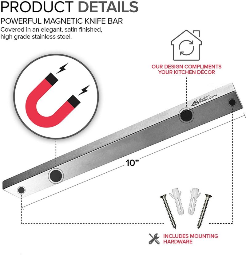 Cutlery & Knife Accessories |  Modern Innovations 10 Inch Stainless Steel Magnetic Knife Bar With Multipurpose Use As Knife Holder, Knife Rack, Knife Strip, Kitchen Utensil Holder, Tool Holder, Art Supply Organizer, Home Organizer Cutlery & Knife Accessories Cutlery & Knife Accessories