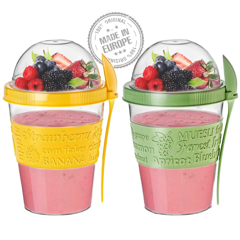 Dining & Entertaining |  2 Pack Yogurt Parfait Cups With Lids, Breakfast On The Go Plastic Bowls With Topping Cup & Spoon Dining & Entertaining Crystalia