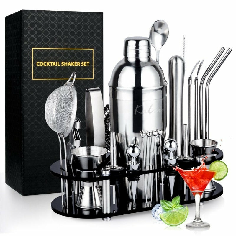 Dining & Entertaining |  25-Piece Cocktail Shaker Set Stainless Steel Bar Tools With Acrylic Stand, Full Bartender Accessories Dining & Entertaining black