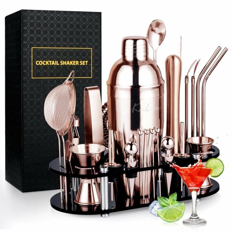 Dining & Entertaining |  25-Piece Cocktail Shaker Set Stainless Steel Bar Tools With Acrylic Stand, Full Bartender Accessories Dining & Entertaining black