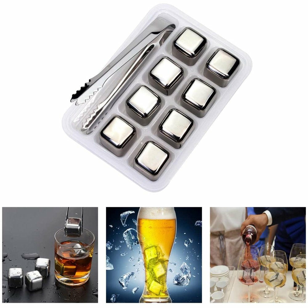 Dining & Entertaining |  8 Pcs Whiskey Stones Reusable Ice Cubes For Drinks Rocks With Tongs & Freezer Storage Tray Dining & Entertaining 8