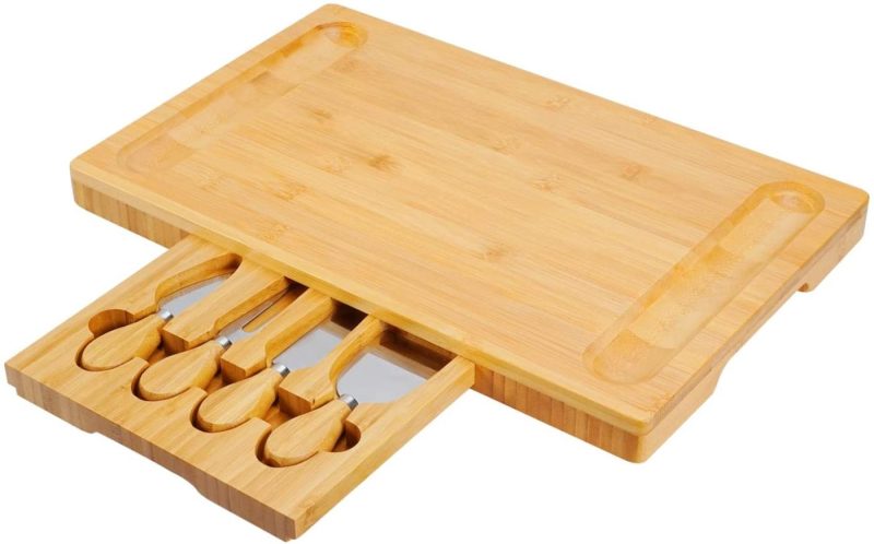 Dining & Entertaining |  Bamboo Cheese Board Cheese Platter With Utensils Set And 4 Stainless Steel Cutting Knives Cracker And Meat Serving Tray For Display, Decorations, Cheese Lovers, Gift Idea Dining & Entertaining Dining & Entertaining