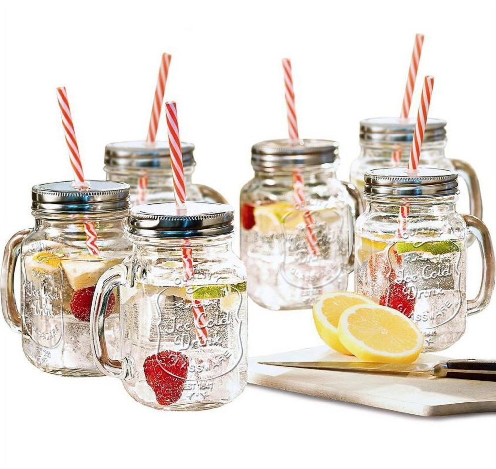 Dining & Entertaining |  Estilo Mason Jar Mugs With Handle And Straws Old Fashioned Drinking Glass Set 6, 16 Oz Each Dining & Entertaining Dining & Entertaining