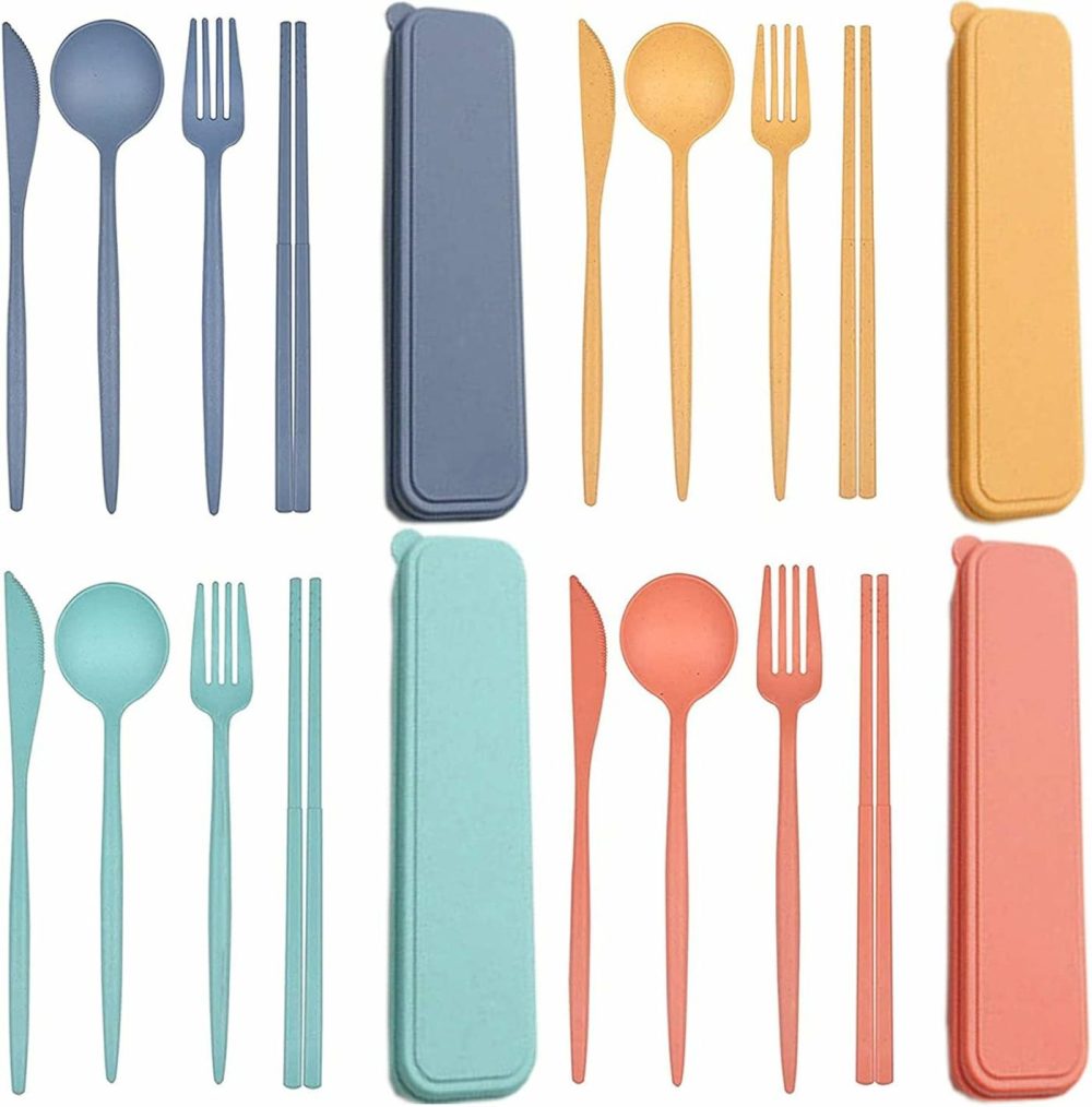 Dining & Entertaining |  Plastic Travel Utensils, 4 Sets Plastic Spoons And Forks Set Plastic Silverware, Portable Reusable Utensils Set With Case For Lunch Box, Picnic, Travel, Camping Dining & Entertaining Dining & Entertaining