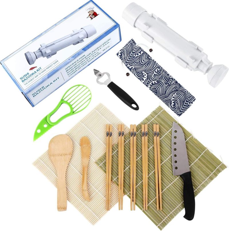 Dining & Entertaining |  Sushi Making Kit – All In One Sushi Bazooka Maker With Sushi Knife,2 X Bamboo Mats,5 X Bamboo Chopsticks,Avocado Slicer,Paddle,Spreader, Bottle Opener, Cotton Bag – Diy Sushi Roller Machine Dining & Entertaining ACCNOB