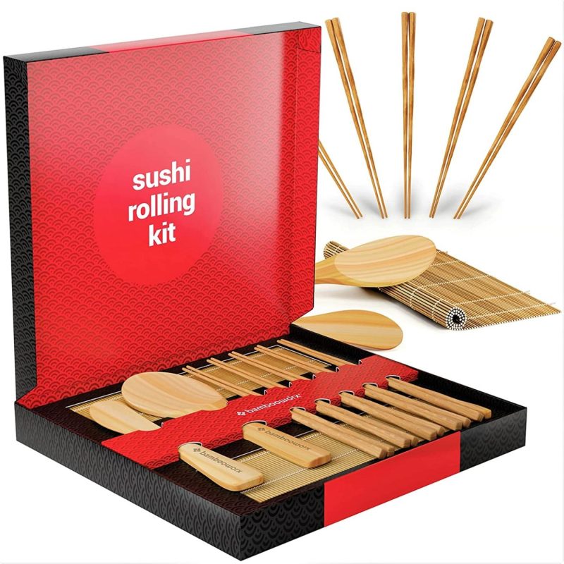 Dining & Entertaining |  Sushi Making Kit Deluxe – Includes 2 Bamboo Sushi Rolling Mats, Rice Spreader, Rice Paddle, 5 Pairs Chopsticks – 100% Bamboo Home Sushi Maker Kit For Beginners – Great Gift Idea For Chef – Roller Mat Dining & Entertaining BAMBOOWORX