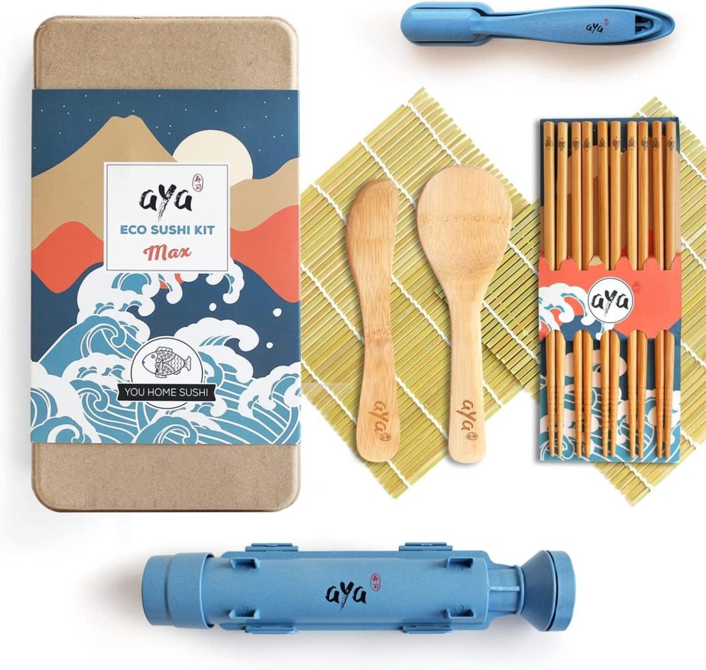 Dining & Entertaining |  Sushi Making Kit – Original Aya Eco Sushi Kit Max – All Natural Eco-Friendly – Biodegradable Bamboo – 2 Sushi Mats – 5 Pairs Of Chopsticks – 1 Paddle – 1 Spreader – 1 Bazooka – 1 Nigiri Maker Dining & Entertaining aya