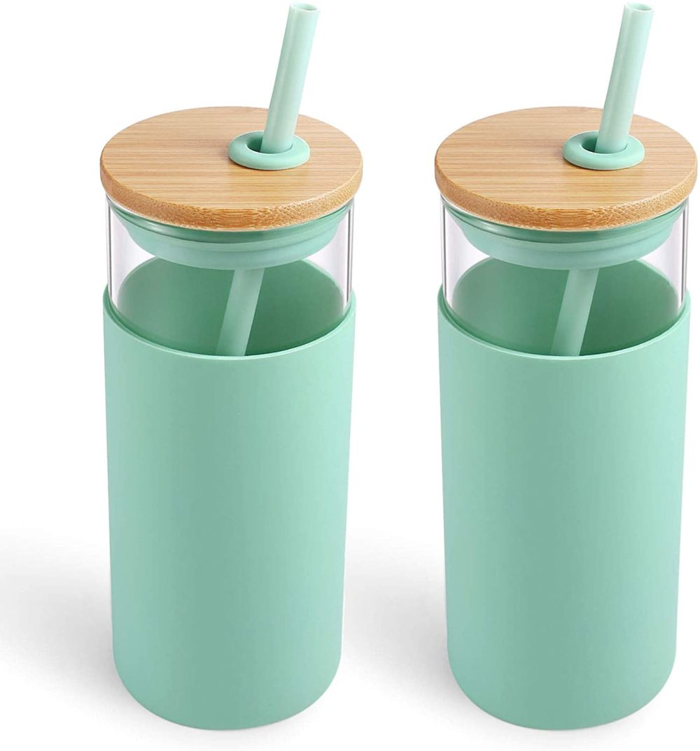 Dining & Entertaining |  Tronco 20Oz Glass Tumbler Glass Water Bottle Straw Silicone Protective Sleeve Bamboo Lid – Bpa Free (Midnight Green 2Pack) Bar Tools & Drinkware Bar Tools & Drinkware