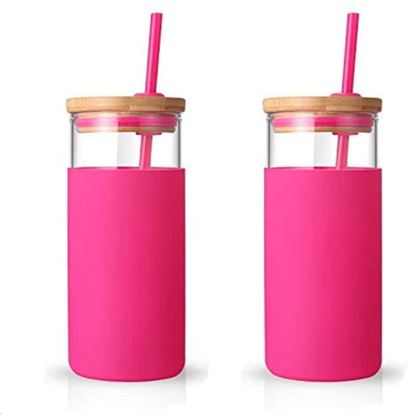 Dining & Entertaining |  Tronco 20Oz Glass Tumbler Glass Water Bottle Straw Silicone Protective Sleeve Bamboo Lid – Bpa Free (Watermelon/2-Pack) Bar Tools & Drinkware Bar Tools & Drinkware