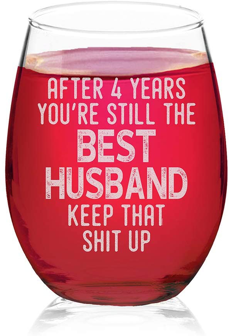 Dining & Entertaining |  Veracco After 4 Year You’Re Still The Best Husband Stemless Wine Glass For Him Birthday Present Funny Reminder Of Our Fourth Year Together Fourth Anniversary (Clear, Glass) Bar Tools & Drinkware Bar Tools & Drinkware