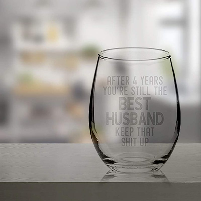 Dining & Entertaining |  Veracco After 4 Year You’Re Still The Best Husband Stemless Wine Glass For Him Birthday Present Funny Reminder Of Our Fourth Year Together Fourth Anniversary (Clear, Glass) Bar Tools & Drinkware Bar Tools & Drinkware