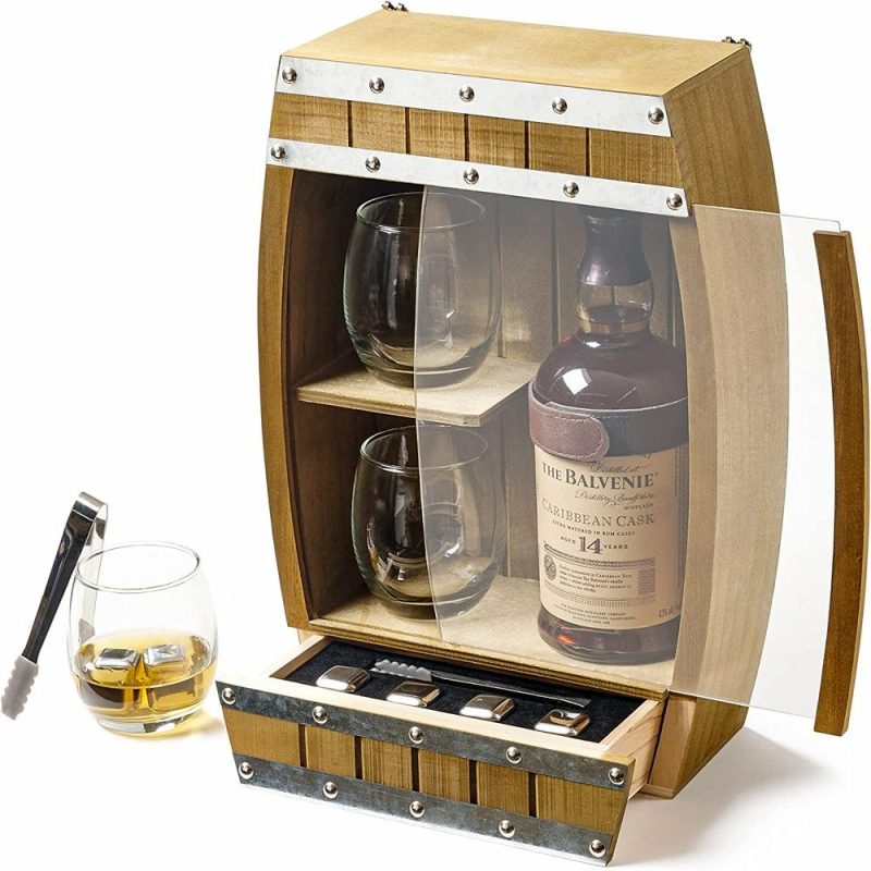 Dining & Entertaining |  Whiskey Stone Set, Stainless Steel Cubes, Wooden Barrel Box, Reusable Stones, Scotch, Wine Dining & Entertaining Barrel Box With Stones