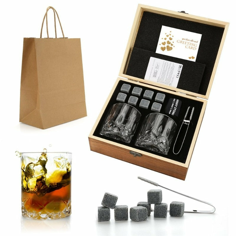 Dining & Entertaining |  Whiskey Stones Glass Gift Set – Bourbon Scotch Whiskey Glass Set Of 2 – Granite Chilling Rocks In Premium Wooden Box Dining & Entertaining Dining & Entertaining