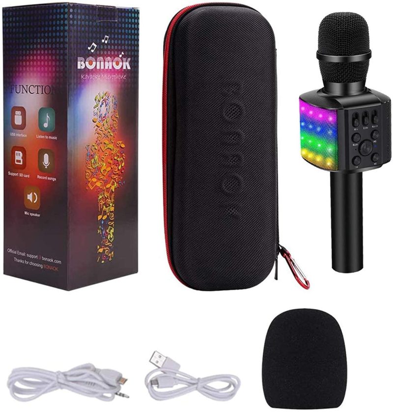 DJ, Electronic Music & Karaoke |  Bonaok Wireless Bluetooth Karaoke Microphone With Controllable Led Lights, 4 In 1 Portable Karaoke Machine Mic Speaker Birthday Home Party For All Smartphones Pc(Q36 Black) DJ, Electronic Music & Karaoke black