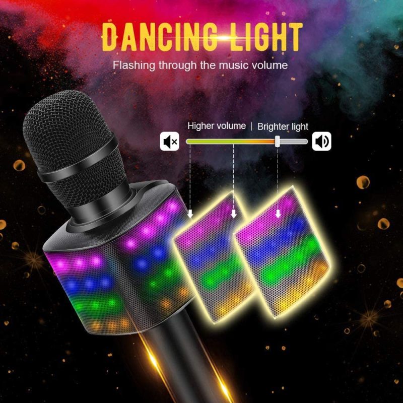 DJ, Electronic Music & Karaoke |  Bonaok Wireless Bluetooth Karaoke Microphone With Controllable Led Lights, 4 In 1 Portable Karaoke Machine Mic Speaker Birthday Home Party For All Smartphones Pc(Q36 Black) DJ, Electronic Music & Karaoke black